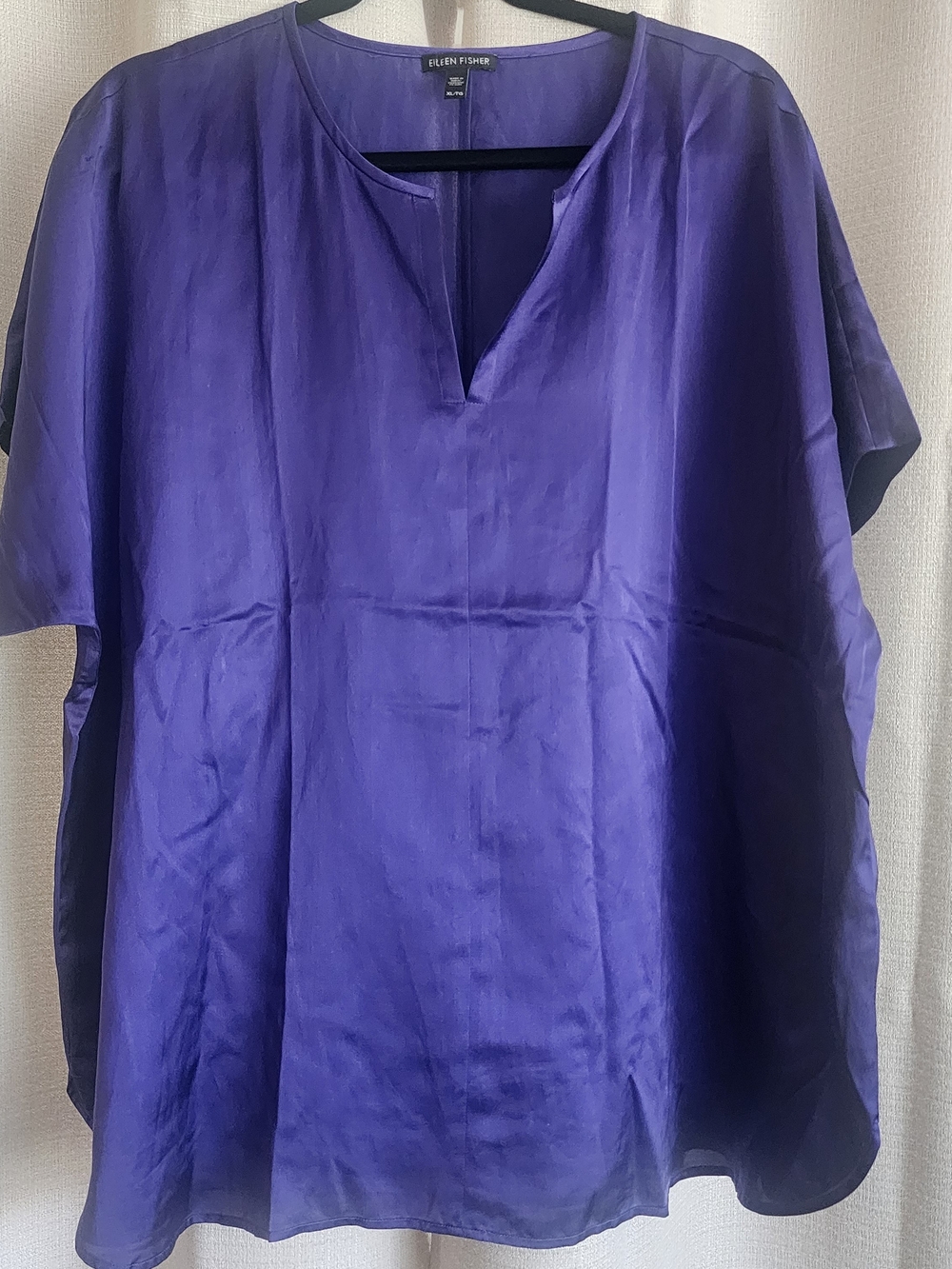 Eileen Fisher Silk Tunic Top Purple Split Neck Relaxed XL